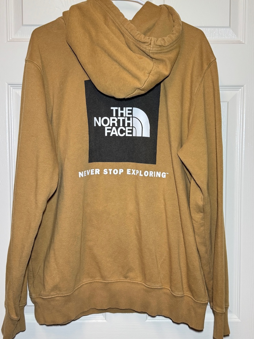 The North Face Mens Box NSE Graphic Logo Pullover Hoodie Khaki Brown/Mustard L